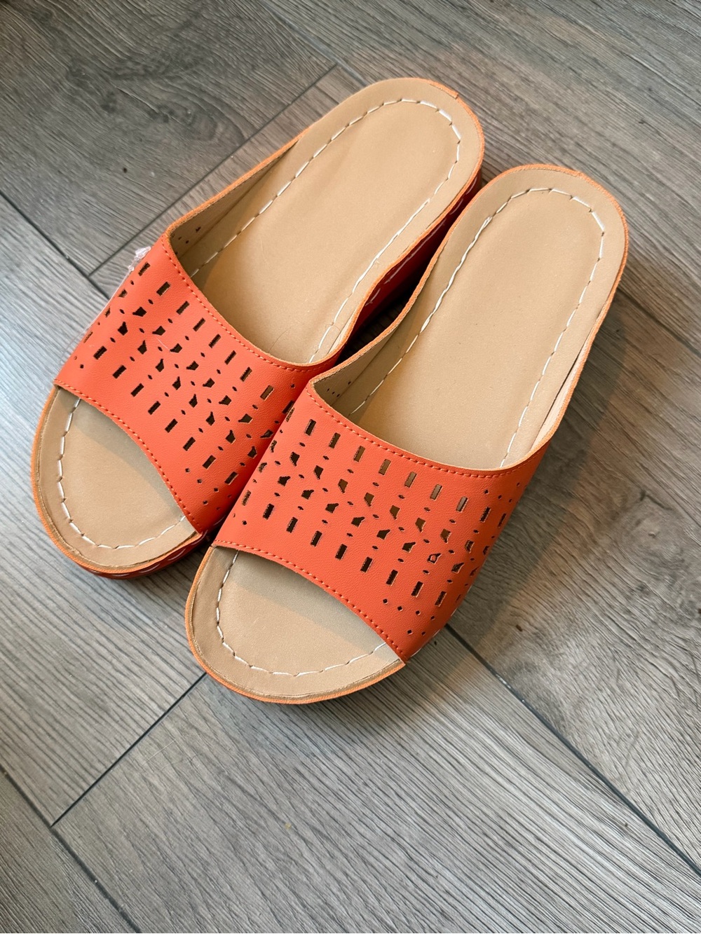 Women's Orange Laser-Cut Slide Mules